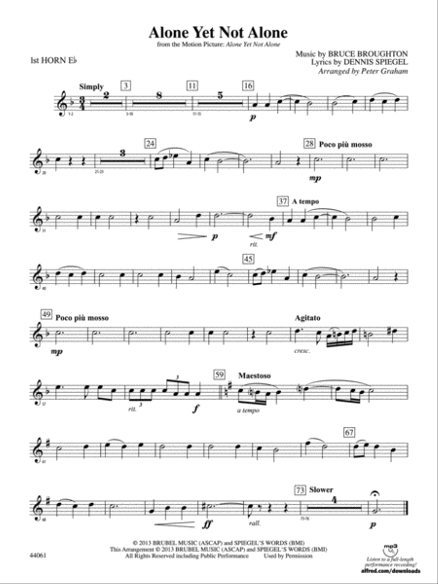 Alone Yet Not Alone (from the Motion Picture Alone Yet Not Alone): WP 1st Horn in E-flat Brass Band scores gallery preview page 1