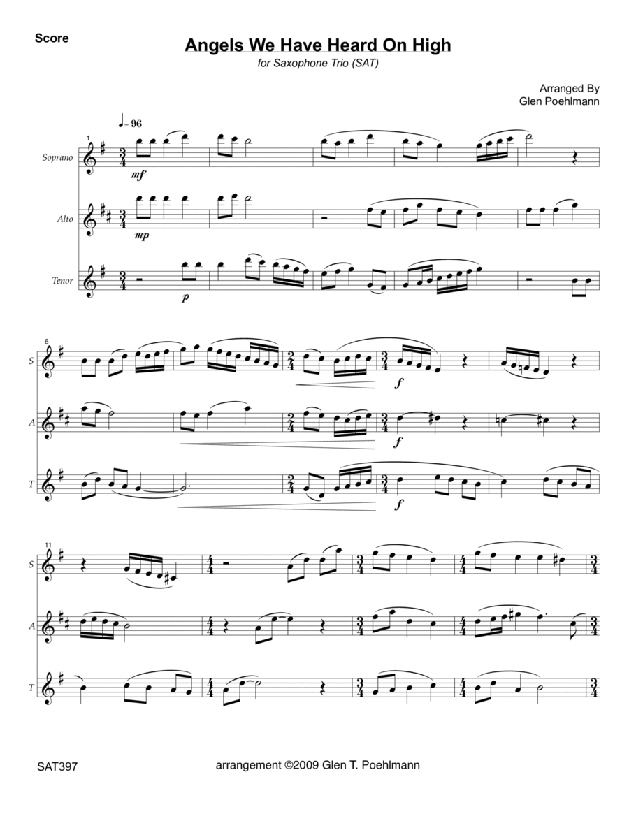ANGELS WE HAVE HEARD ON HIGH - SAXOPHONE TRIO (SAT) - unaccompanied SAT scores gallery preview page 1