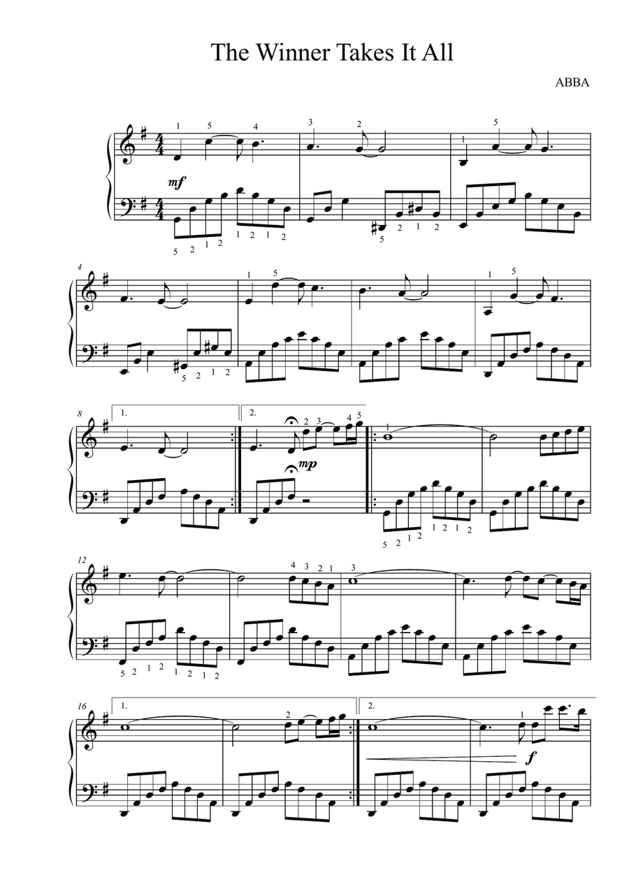 The Winner Takes It All Piano Solo scores gallery preview page 1