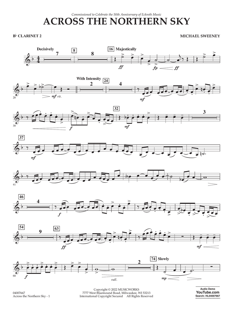 Across The Northern Sky - Bb Clarinet 2 Concert Band scores gallery preview page 1