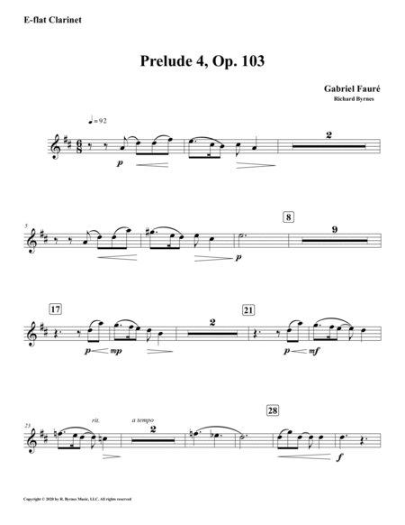 Prelude 04 in F Major, Op. 103 by Gabriel Fauré (Clarinet Choir + Picc.) image number null