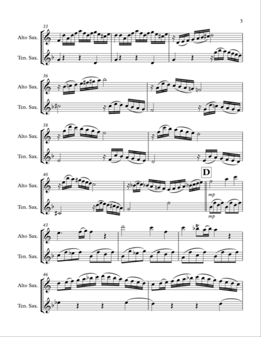 Mozart Sonata No.15 (Allegro): Alto & Tenor Saxophone Duet Woodwind Duet scores gallery preview page 3