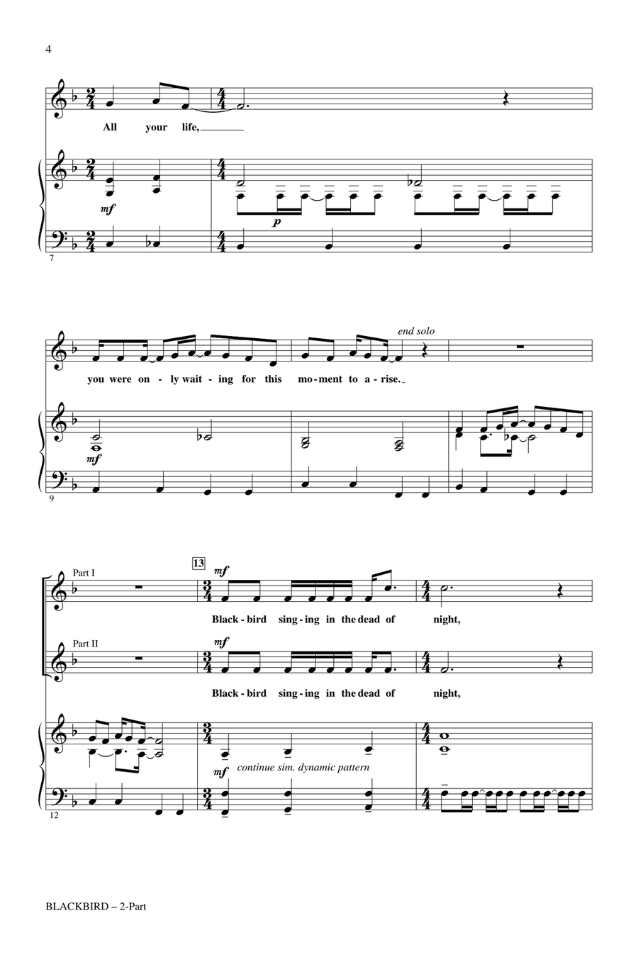 Blackbird (arr. Audrey Snyder) 2-Part scores gallery preview page 2
