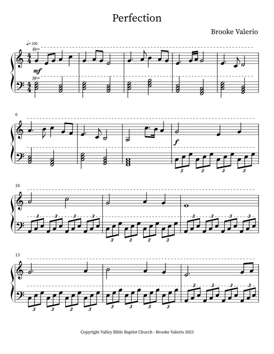 Perfection Easy Piano scores gallery preview page 1
