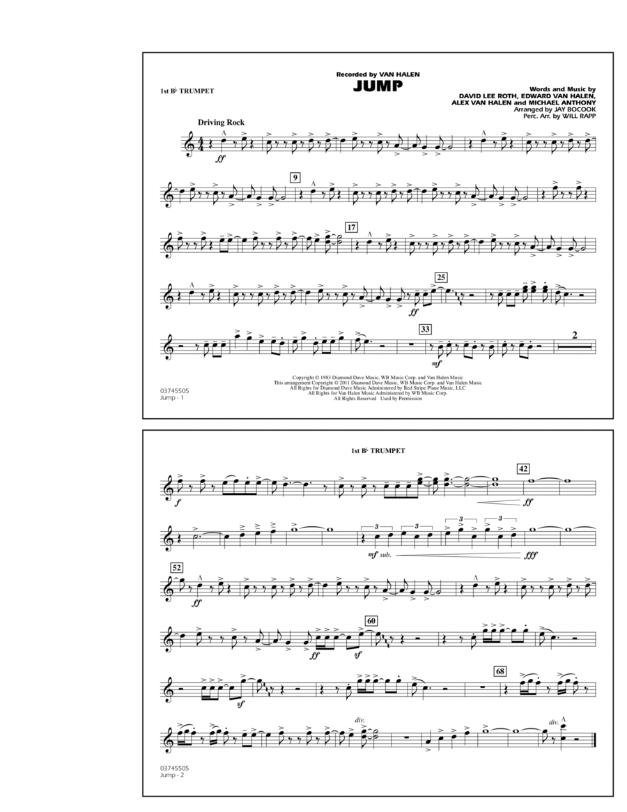 Jump - 1st Bb Trumpet Jump - 1st Bb Trumpet Marching Band scores gallery preview page 1