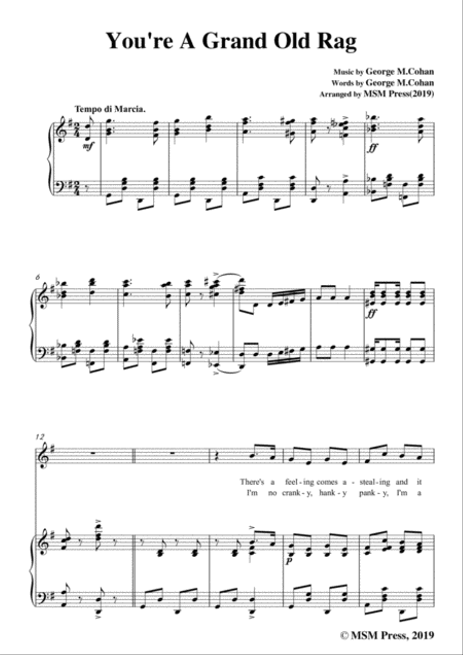 George M. Cohan-You're A Grand Old Rag,in G Major,for Voice and Piano Voice Solo scores gallery preview page 3