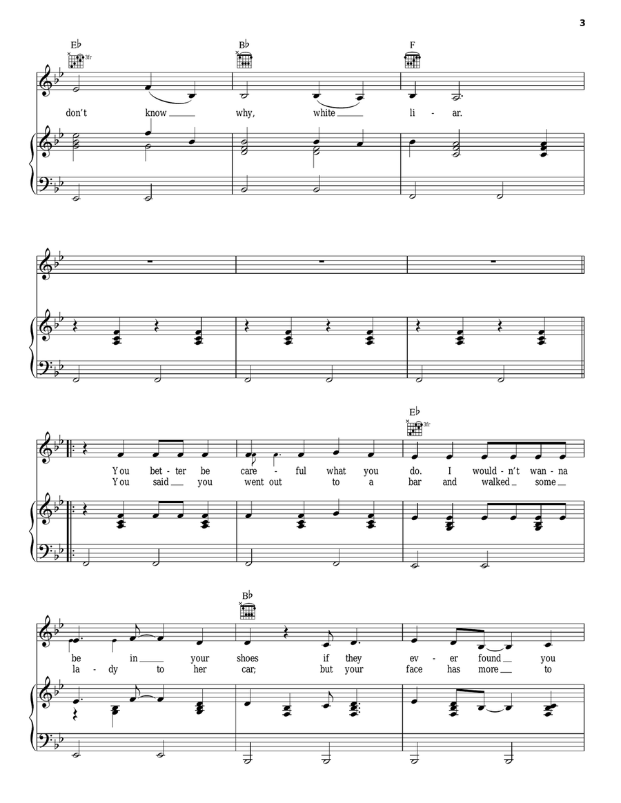 White Liar White Liar Piano, Vocal, Guitar scores gallery preview page 3