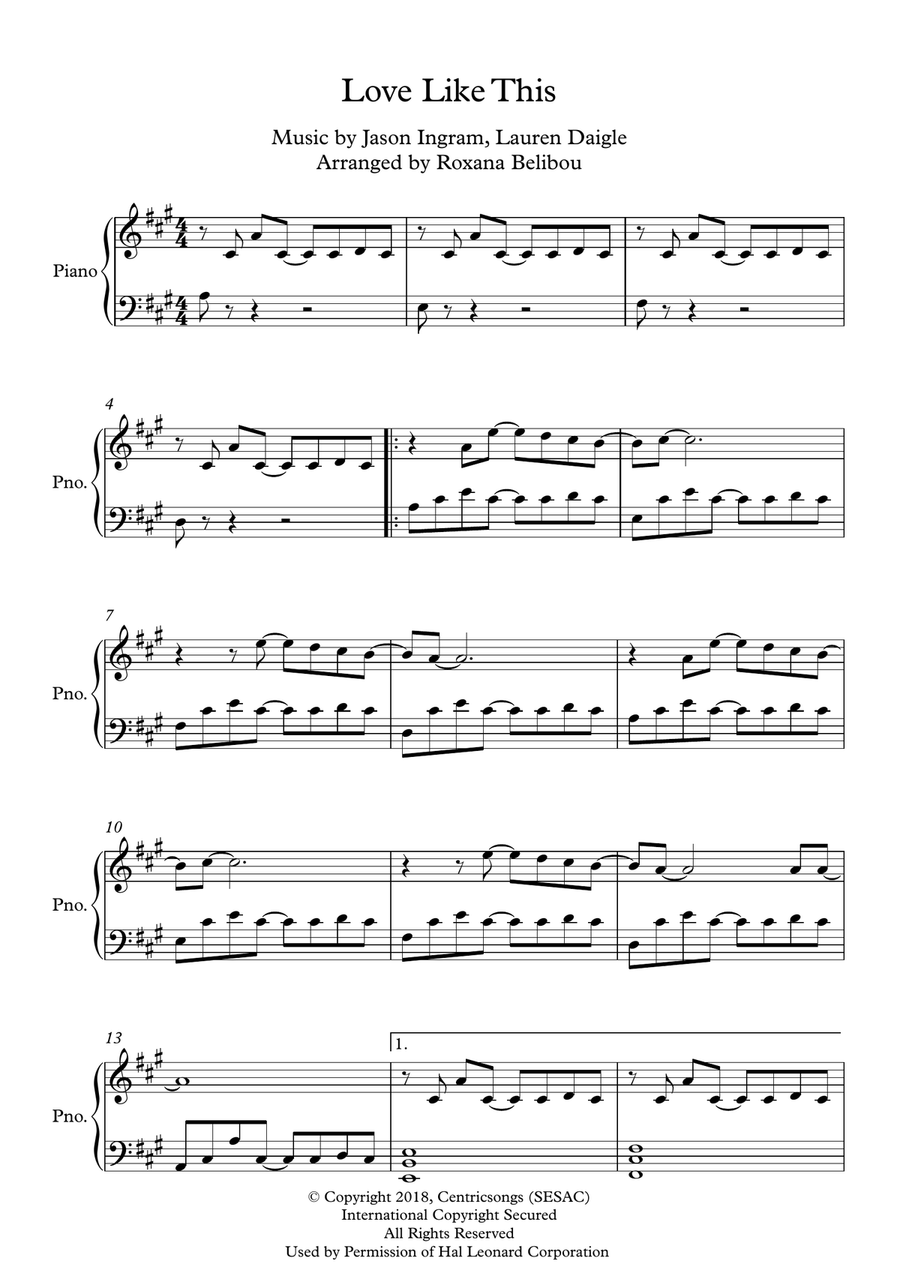 Love Like This Piano Solo scores gallery preview page 1