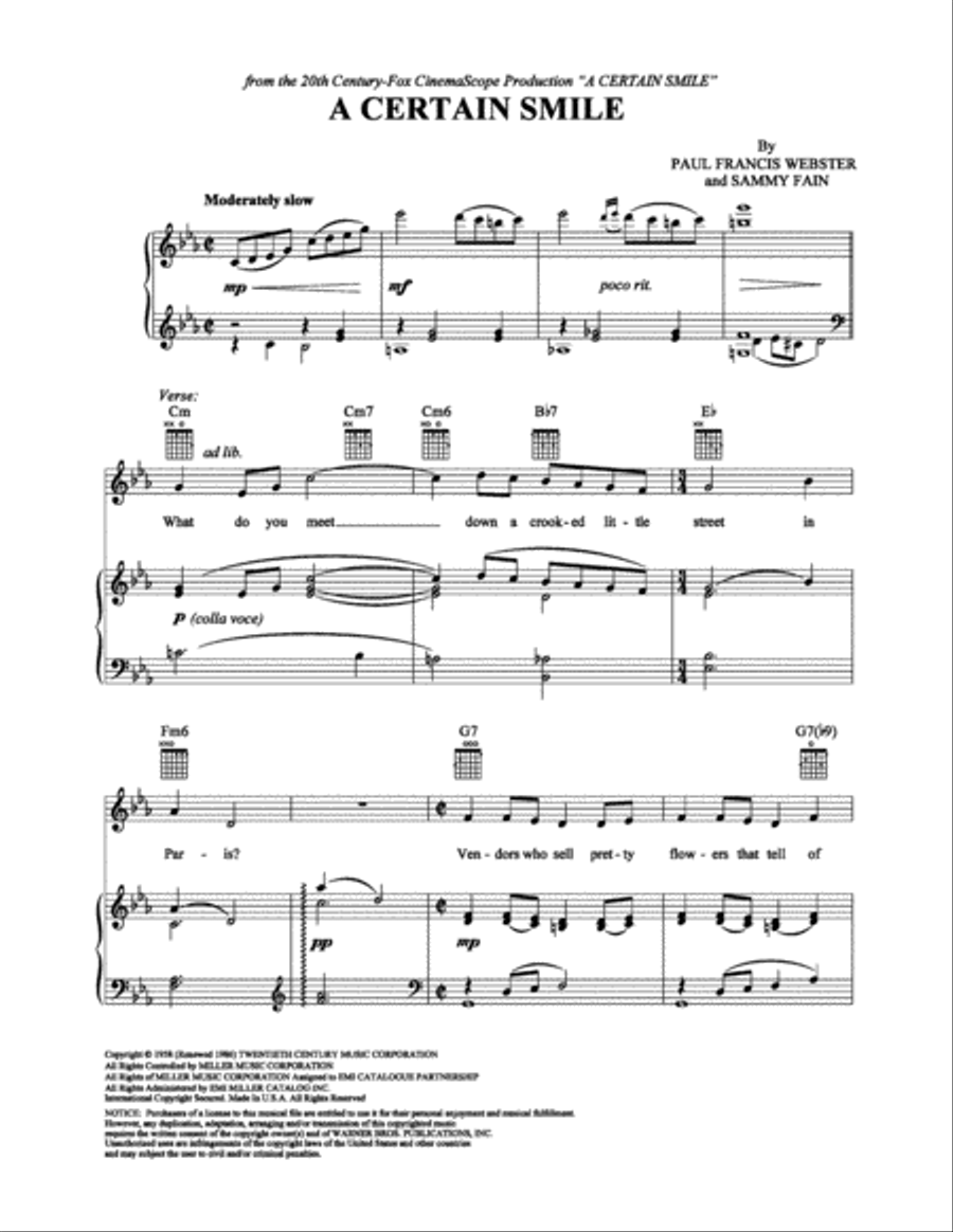 A Certain Smile Piano, Vocal, Guitar scores gallery preview page 1