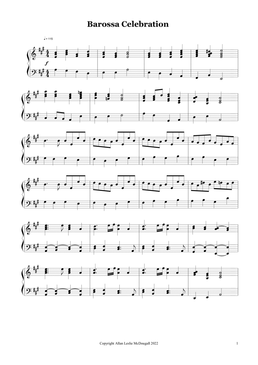 Barossa Celebration Piano Solo scores gallery preview page 1