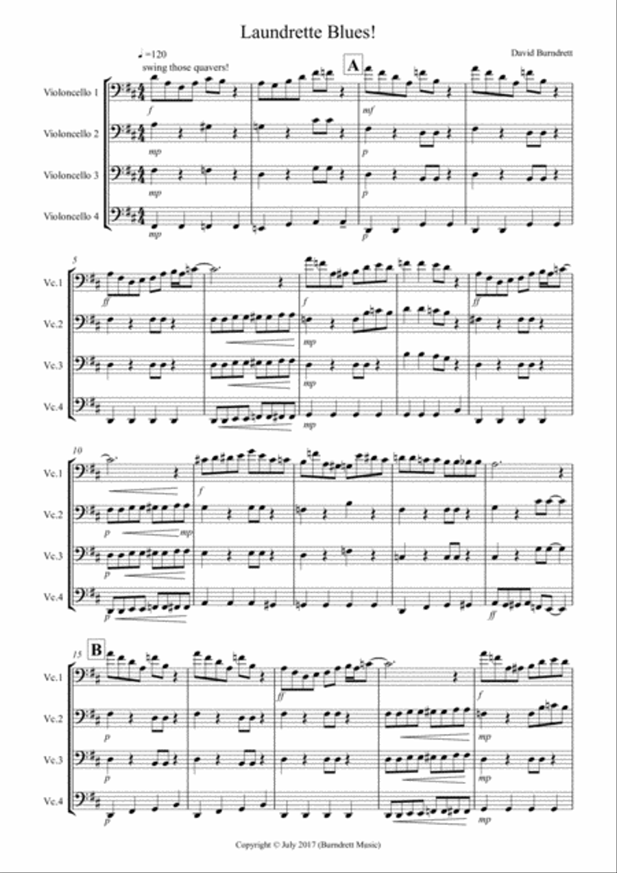 Laundrette Blues! for Cello Quartet Cello Solo scores gallery preview page 1