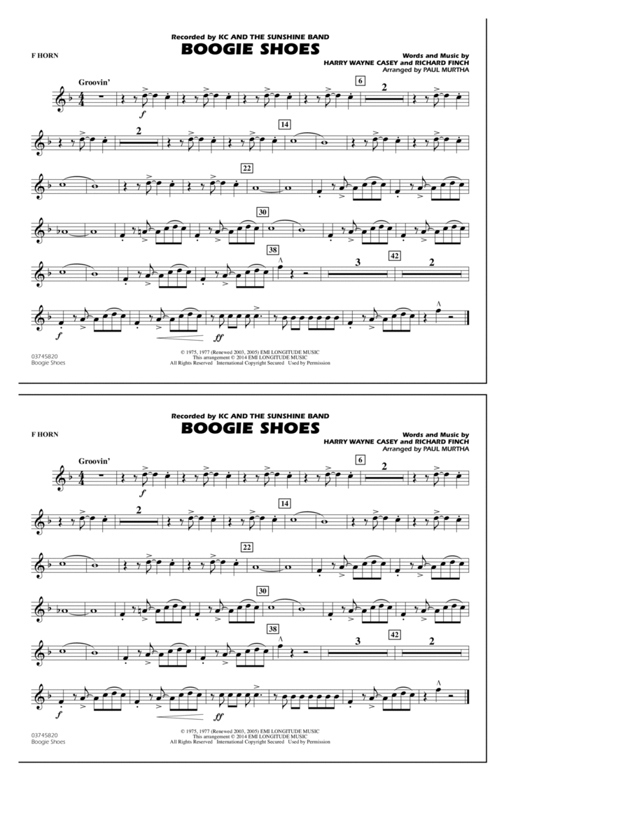 Boogie Shoes - F Horn Marching Band scores gallery preview page 1