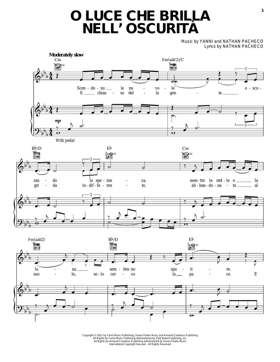 O Luce Che Brilla Nell'Oscurita Piano Solo scores gallery preview page 1