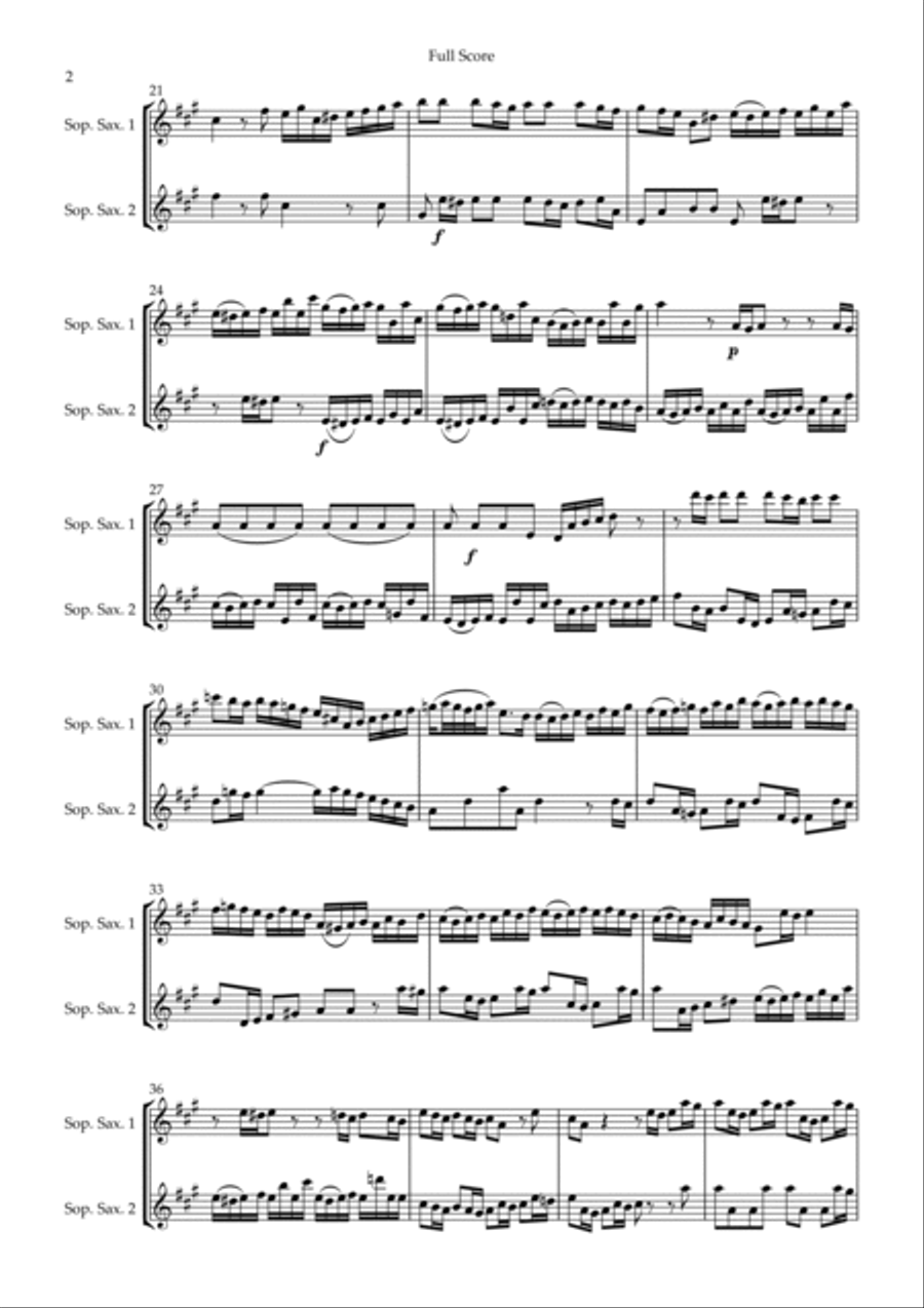 Brandenburg Concerto No. 3 in G major, BWV 1048 1st Mov. (J.S. Bach) for Soprano Saxophone Duo Woodwind Duet scores gallery preview page 2