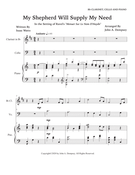 My Shepherd Will Supply My Need (Psalm 23): Trio for Clarinet, Cello and Piano image number null