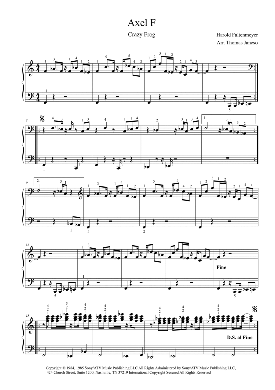 Axel F Piano Solo scores gallery preview page 1