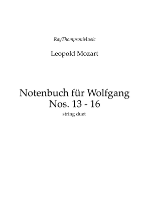 Book cover for Mozart (Leopold): Notenbuch für Wolfgang (Notebook for Wolfgang) (Nos.13 - 16) — string duet