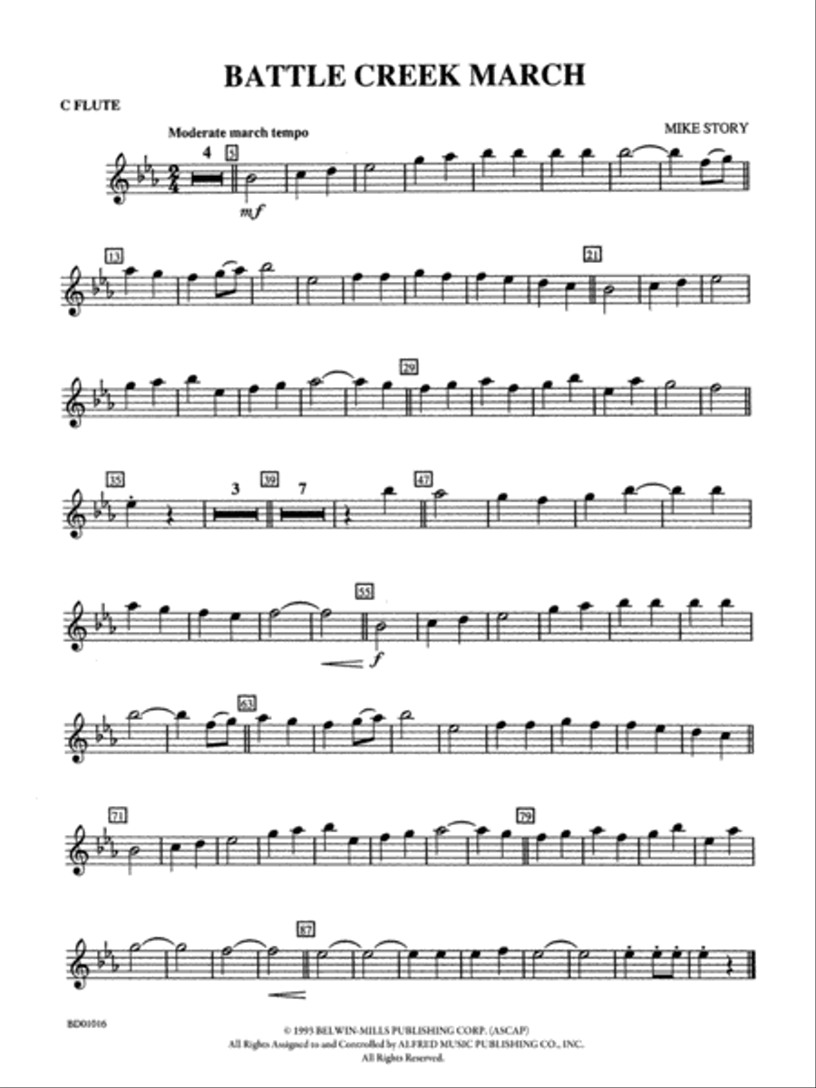 Battle Creek March: Flute Concert Band scores gallery preview page 1