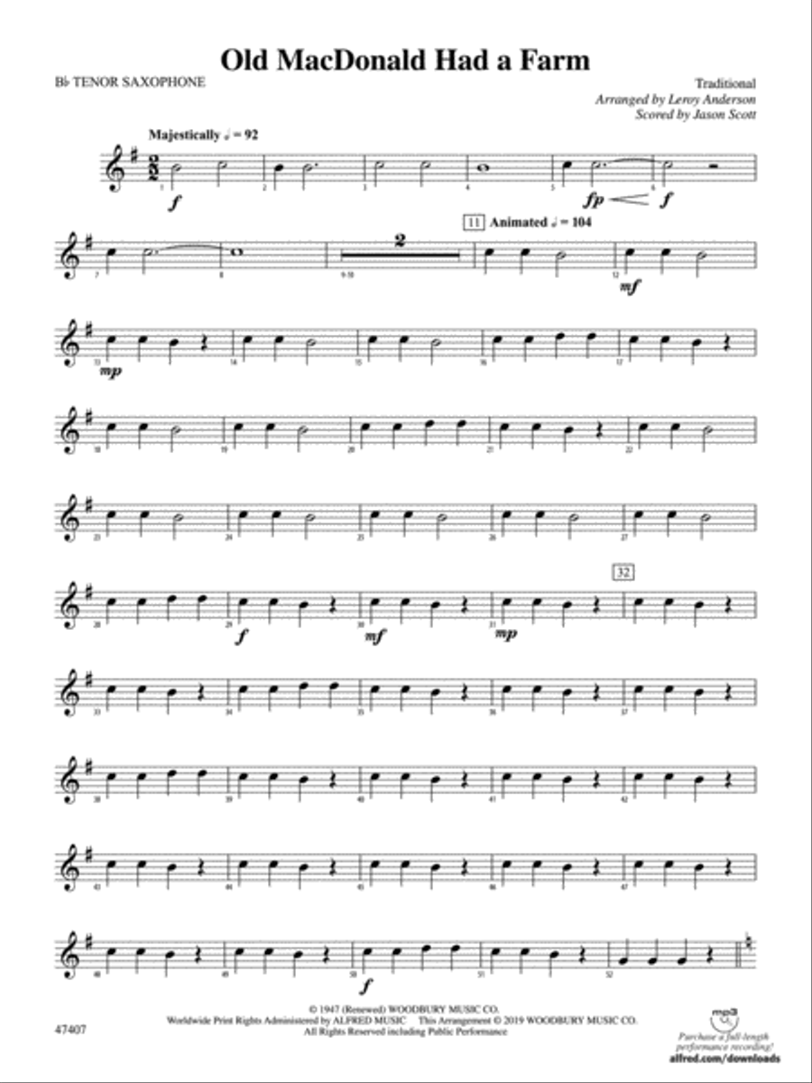 Old MacDonald Had a Farm: B-flat Tenor Saxophone Concert Band scores gallery preview page 1