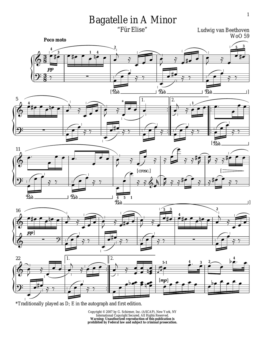 Bagatelle In A Minor "Fur Elise", WoO 59