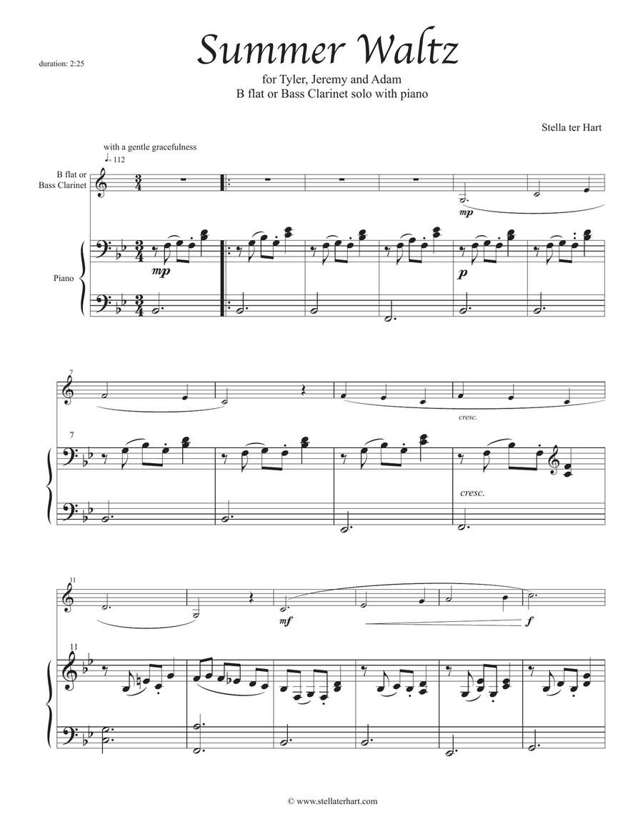 Summer Waltz - Junior Clarinet solo with piano accompaniment Clarinet Solo scores gallery preview page 2
