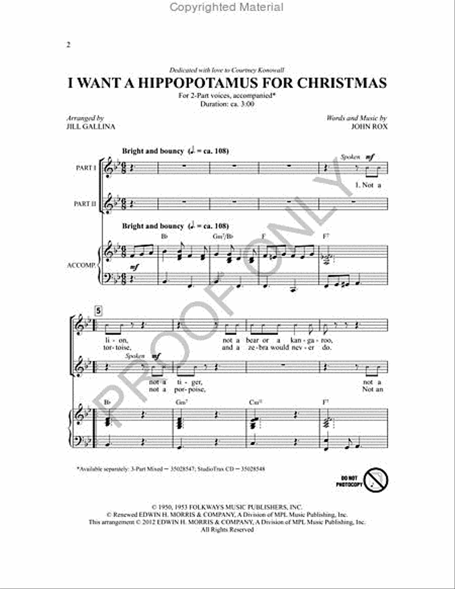 I Want a Hippopotamus for Christmas 2-Part scores gallery preview page 2