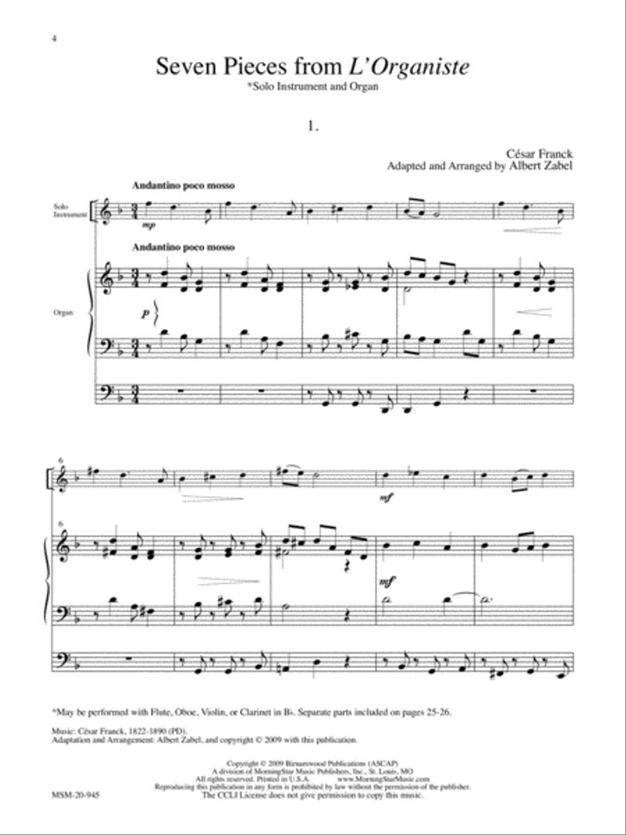 Seven Pieces from L'Organiste for Solo Instrument and Organ Organ scores gallery preview page 4