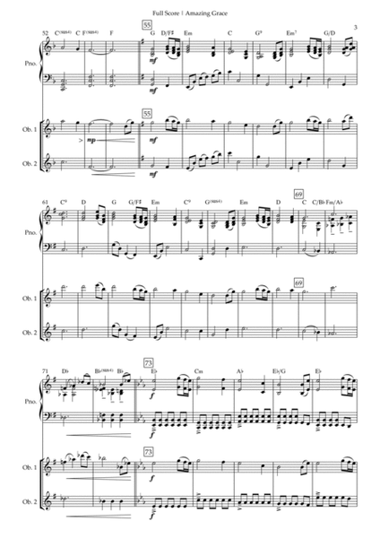 Amazing Grace (John Newton, E. O. Excell) for Oboe Duo and Piano Accompaniment with Chords image number null