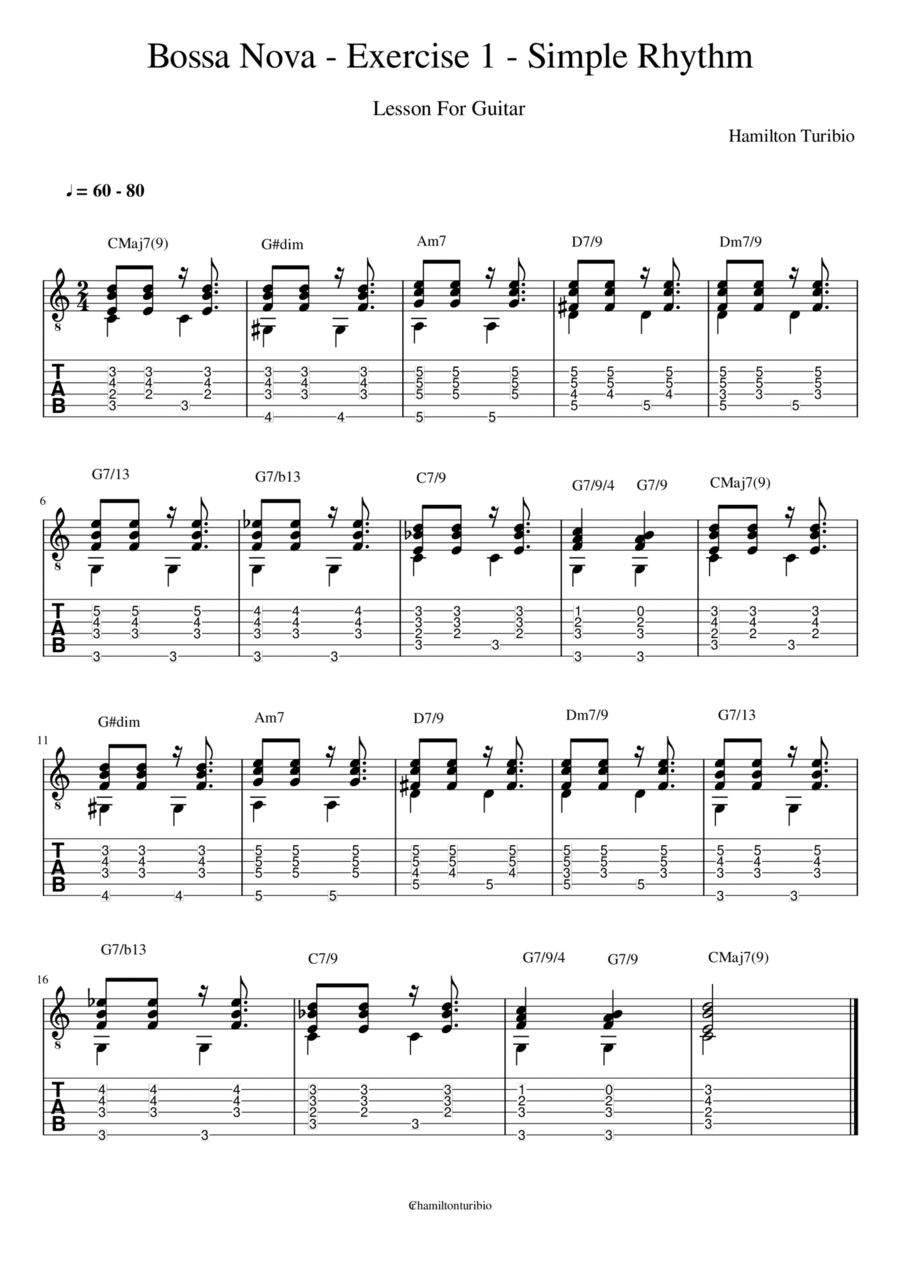 Bossa Nova - Exercise 1 in C Major Electric Guitar scores gallery preview page 1