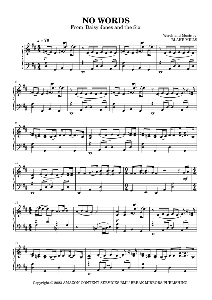 No Words No Words Piano Solo scores gallery preview page 1