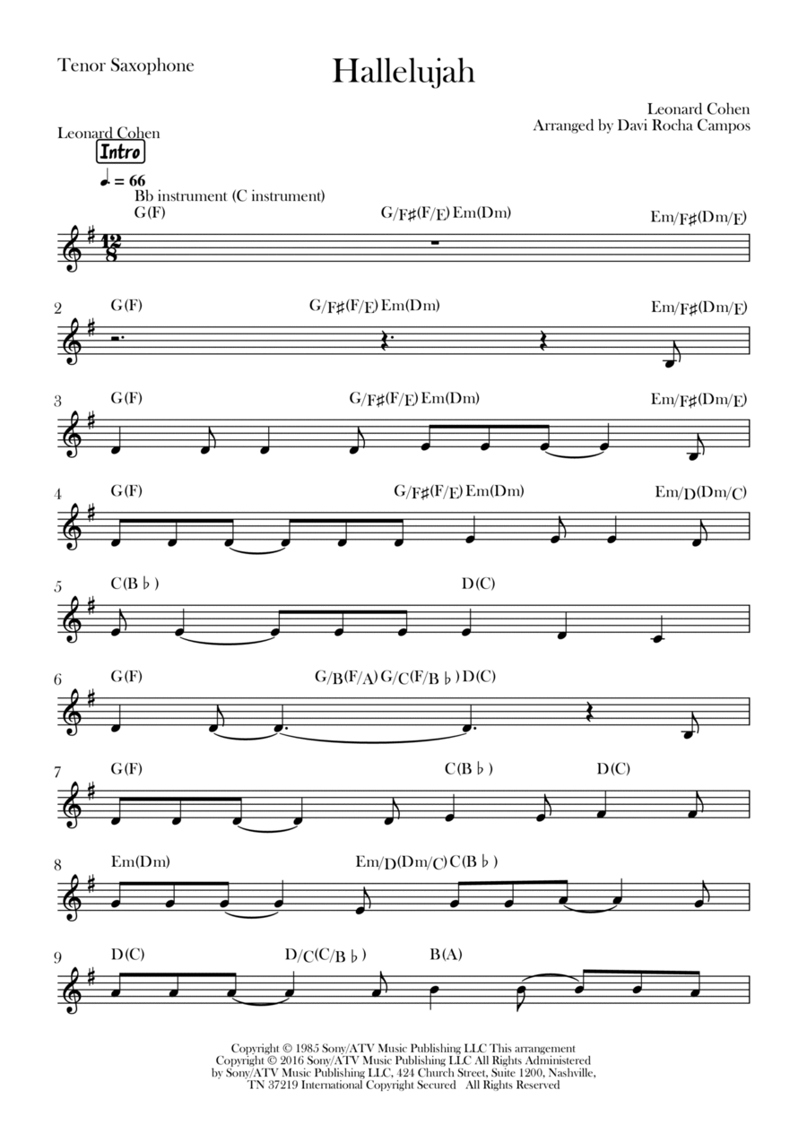 Hallelujah Hallelujah Tenor Saxophone scores gallery preview page 1