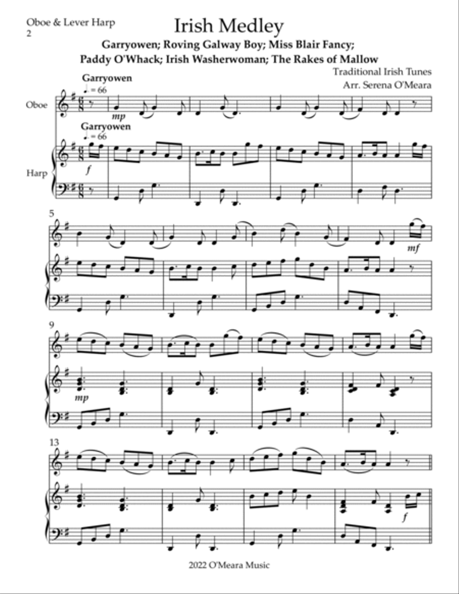 Irish Medley, Duet for Oboe & Lever Harp Oboe scores gallery preview page 2