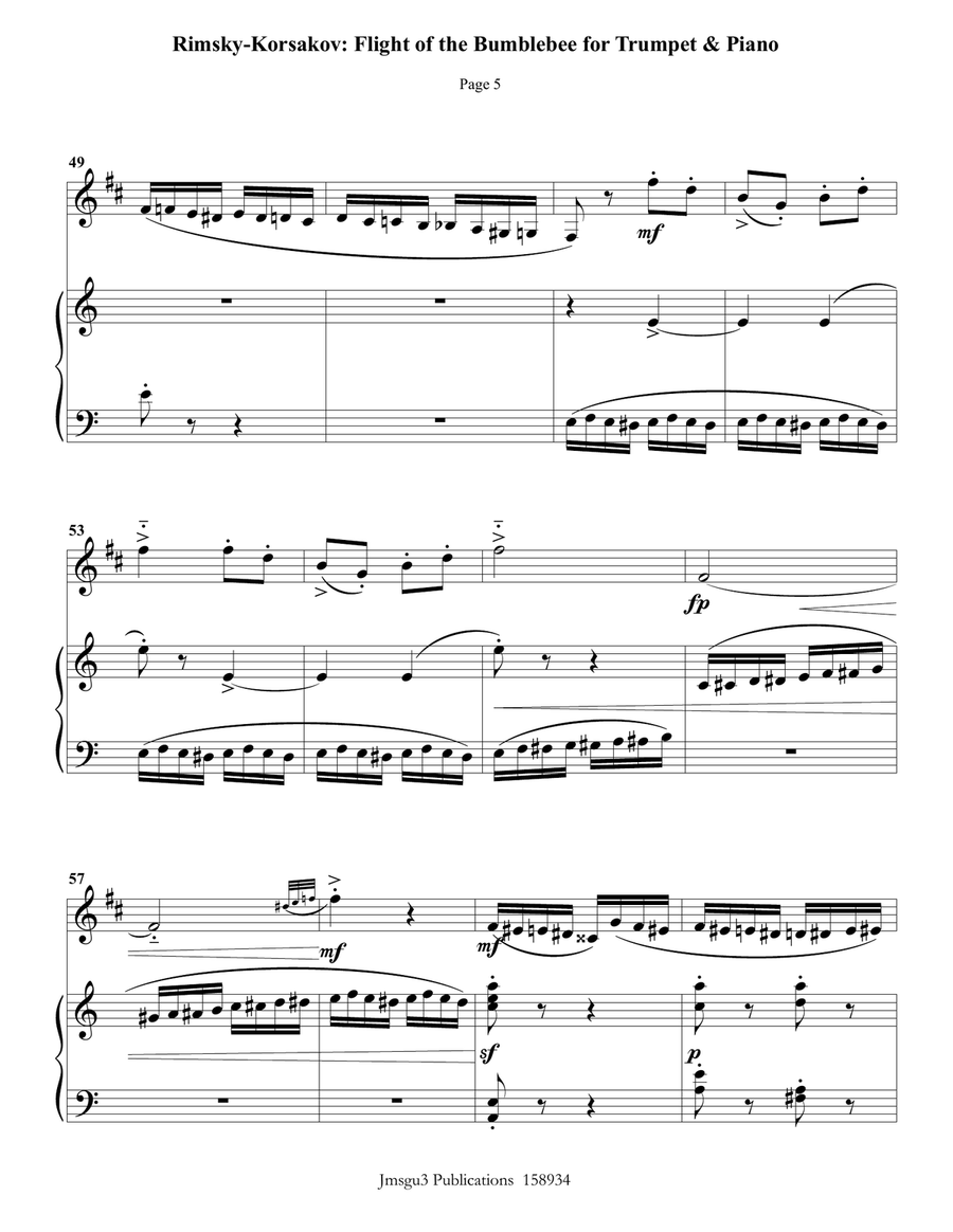 Korsakov: Flight of the Bumblebee for Trumpet & Piano B-Flat Trumpet scores gallery preview page 5