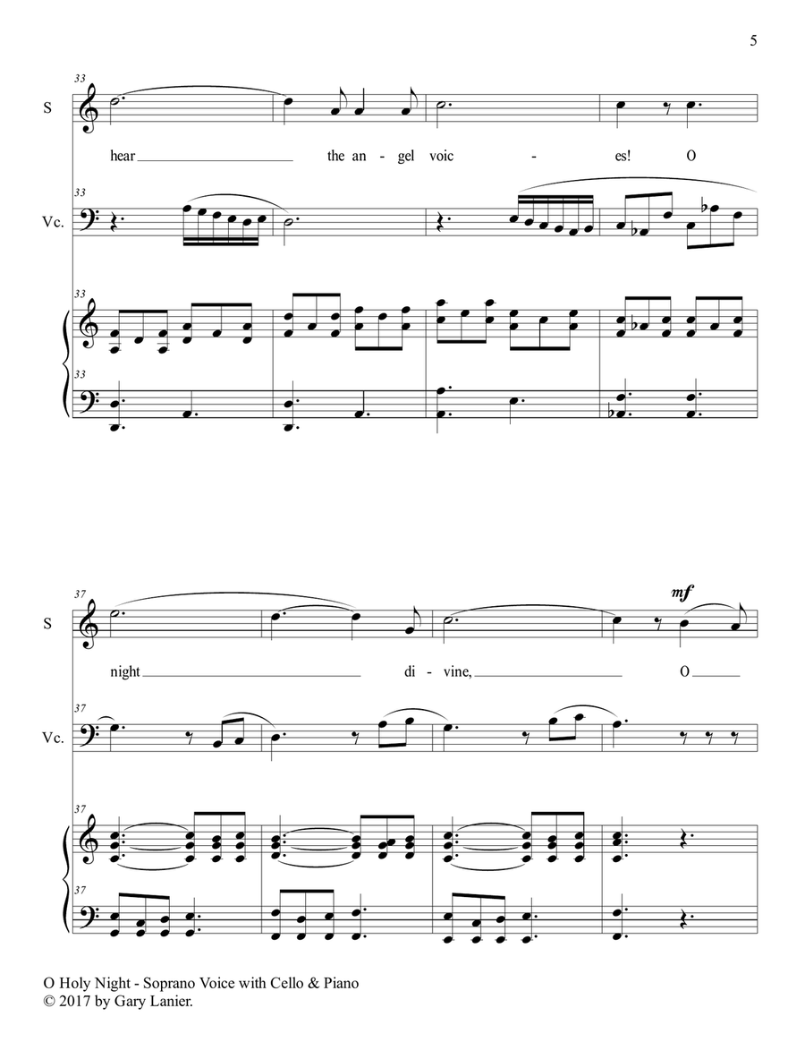 O HOLY NIGHT (Soprano Solo with Cello & Piano - Score & Parts included) Small Ensemble scores gallery preview page 6