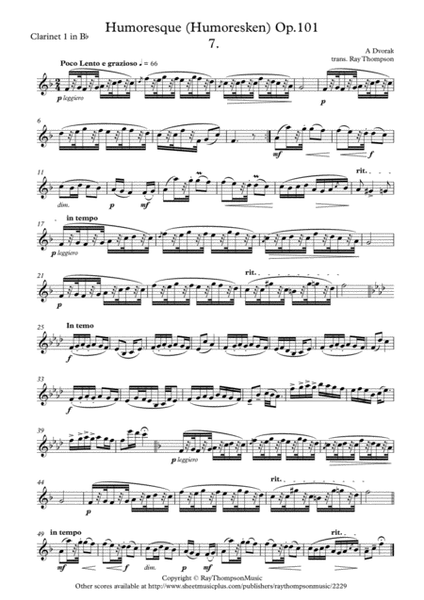 Dvorak: Humoresques Op.101 No.7 - clarinet trio (2 Bb and bass) image number null