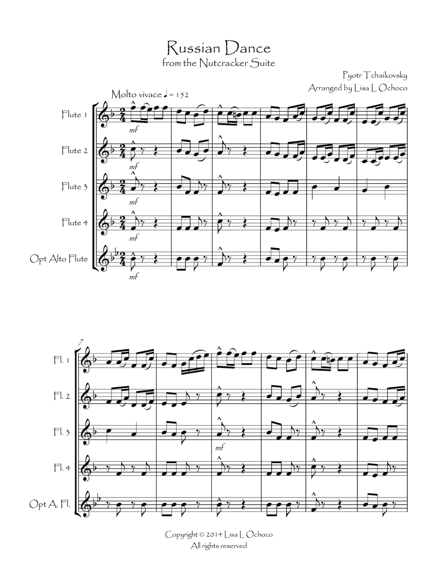 Russian Dance from the Nutcracker Suite for Flute Quartet Flute Quartet scores gallery preview page 3
