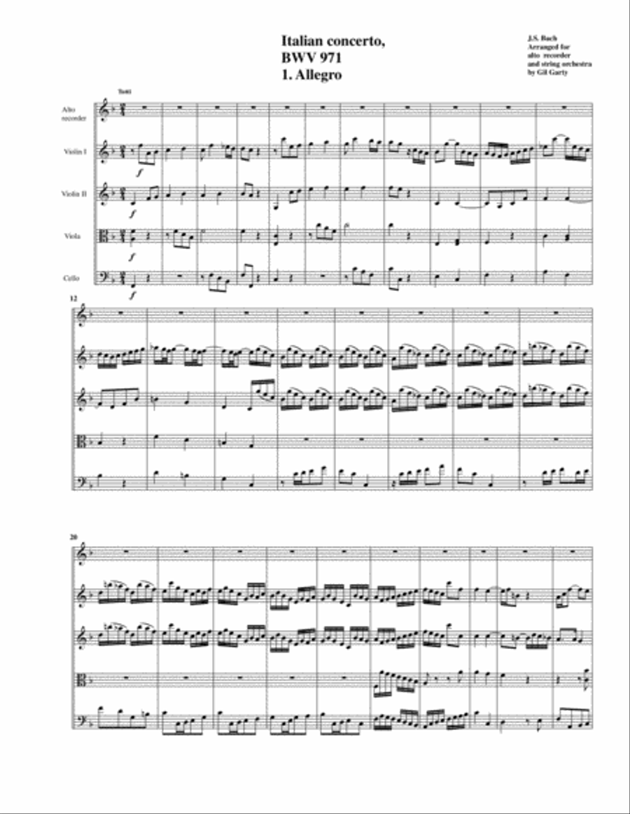 Italian concerto, BWV 971 (arrangement for alto recorder and string orchestra) String Orchestra scores gallery preview page 2