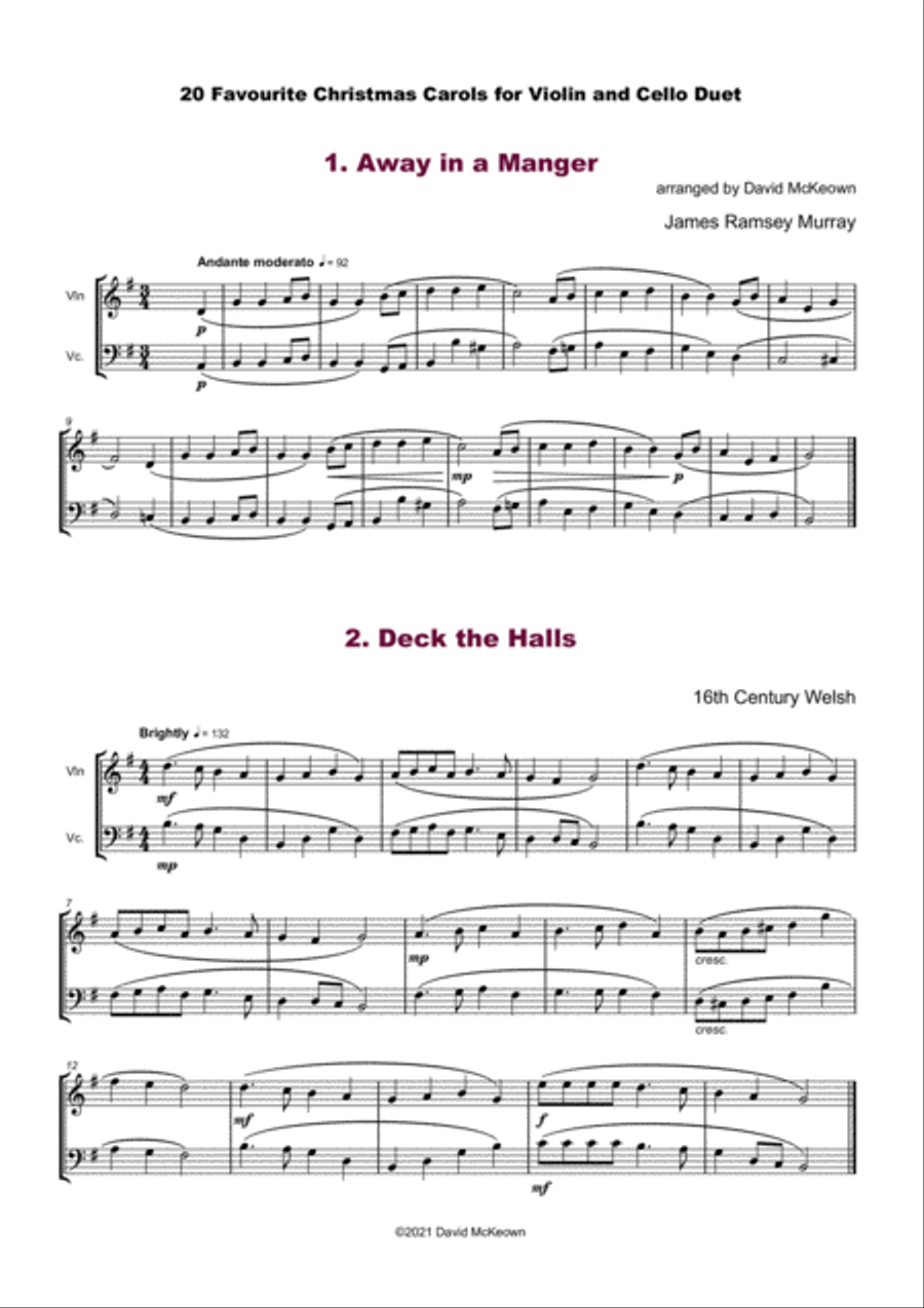 20 Favourite Christmas Carols for Violin and Cello Duet String Duet scores gallery preview page 3