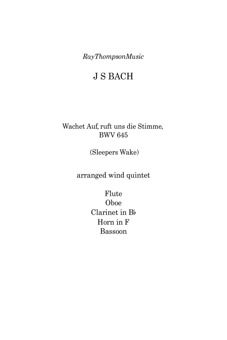 Bach: Wachet Auf (Sleepers Wake) from Cantata 140 - wind quintet Woodwind Quintet scores gallery preview page 1