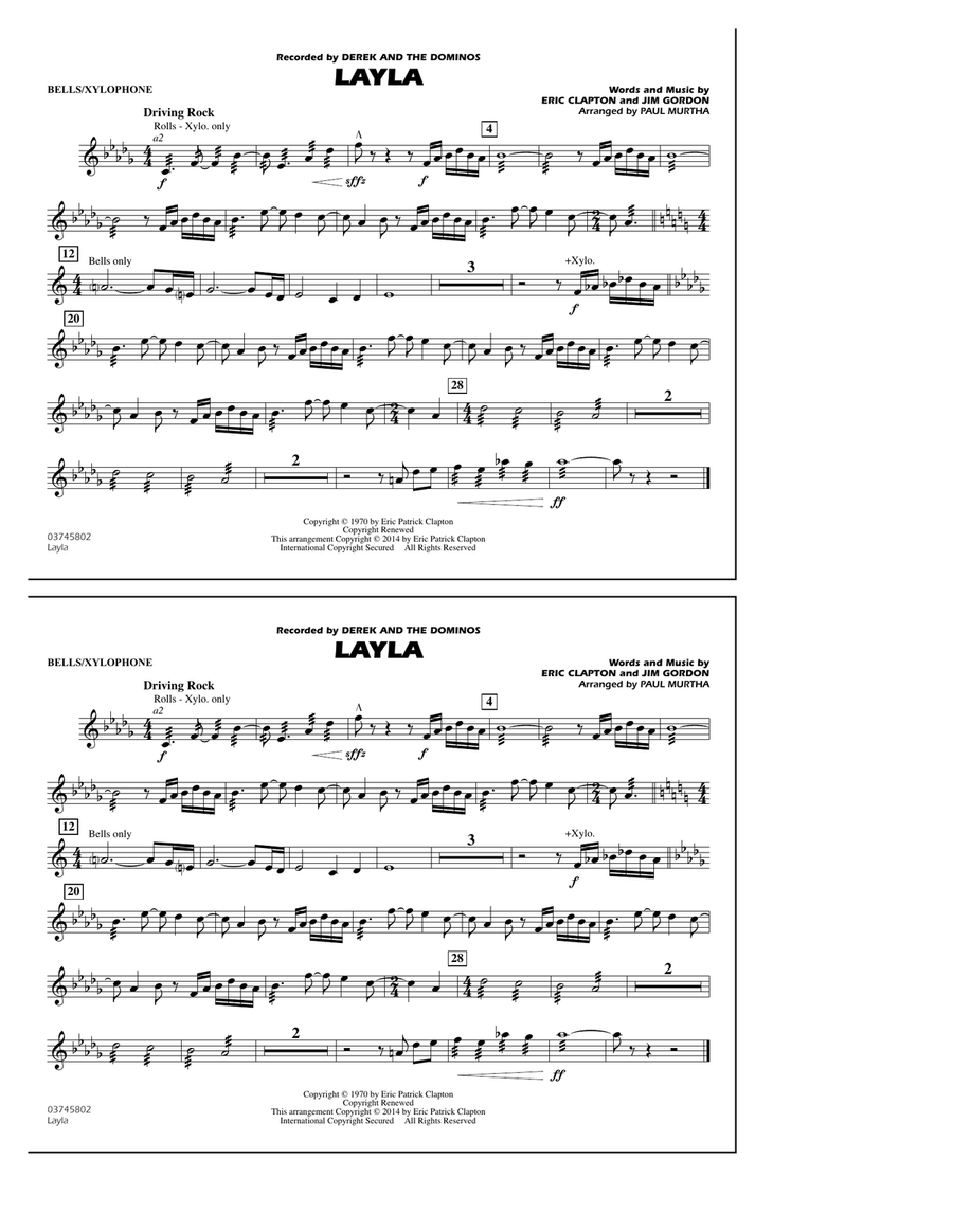Layla - Bells/Xylophone Layla - Bells/Xylophone Marching Band scores gallery preview page 1