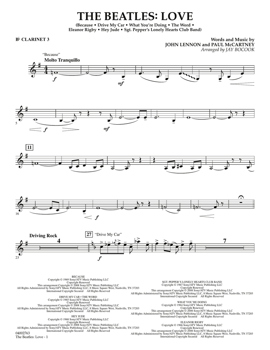 The Beatles: Love - Bb Clarinet 3 Concert Band scores gallery preview page 1