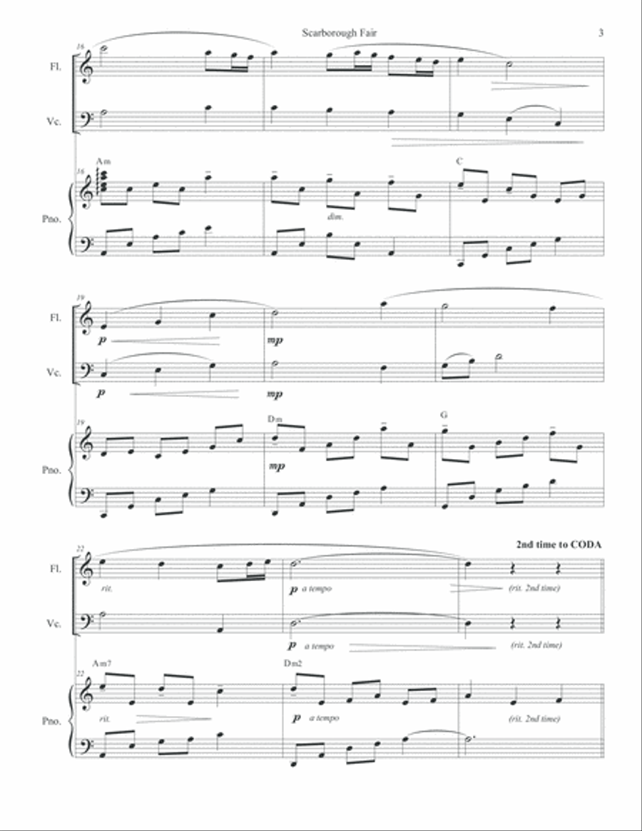 Scarborough Fair (Flute, Cello & Piano) Flute scores gallery preview page 4