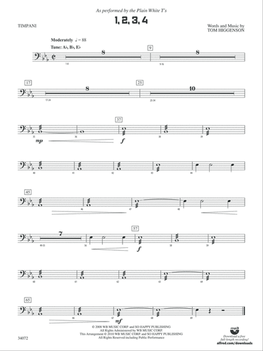 1, 2, 3, 4: Timpani 1, 2, 3, 4: Timpani Concert Band scores gallery preview page 1