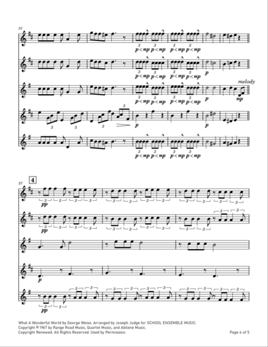 What A Wonderful World Saxophone Quartet scores gallery preview page 4