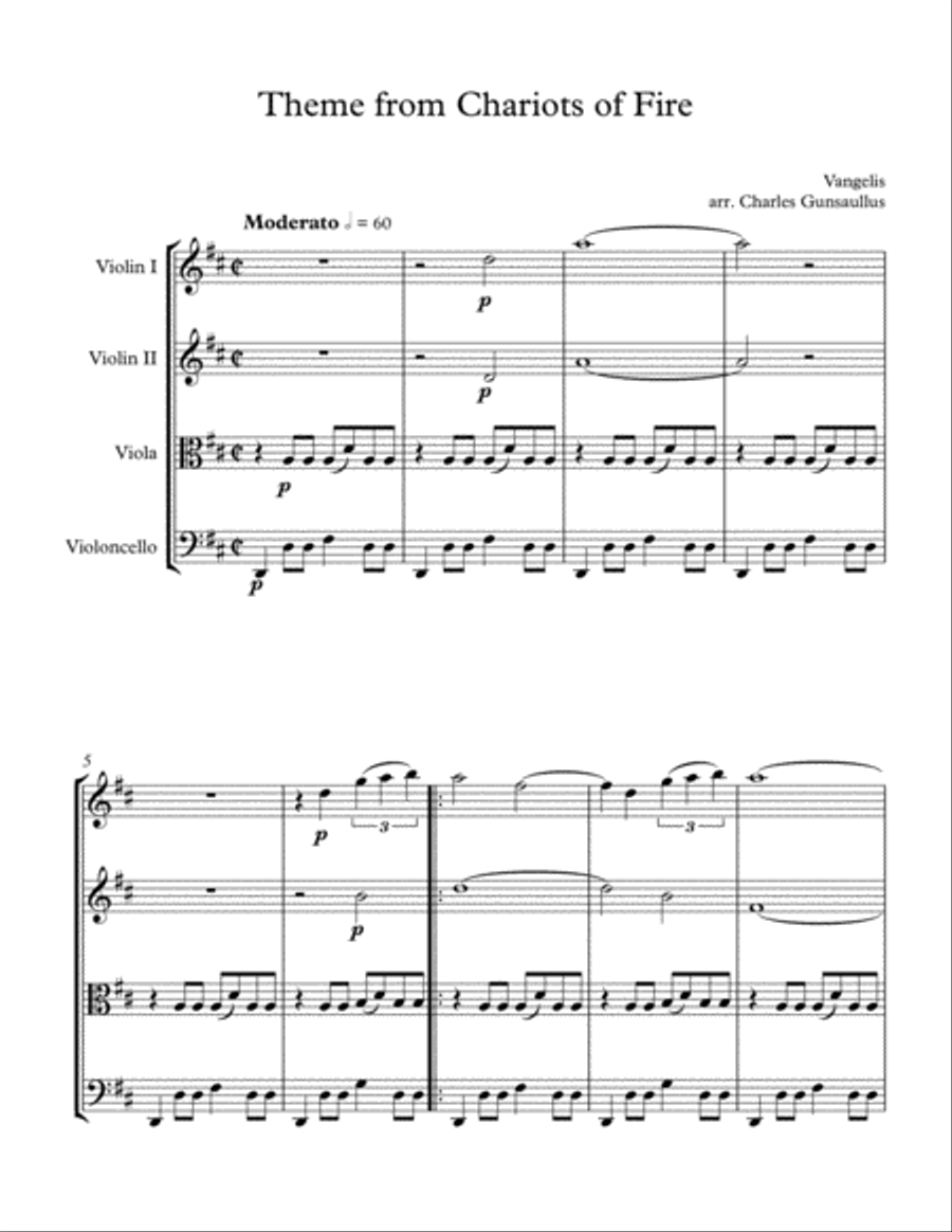 Chariots Of Fire from the Feature Film CHARIOTS OF FIRE String Quartet scores gallery preview page 1