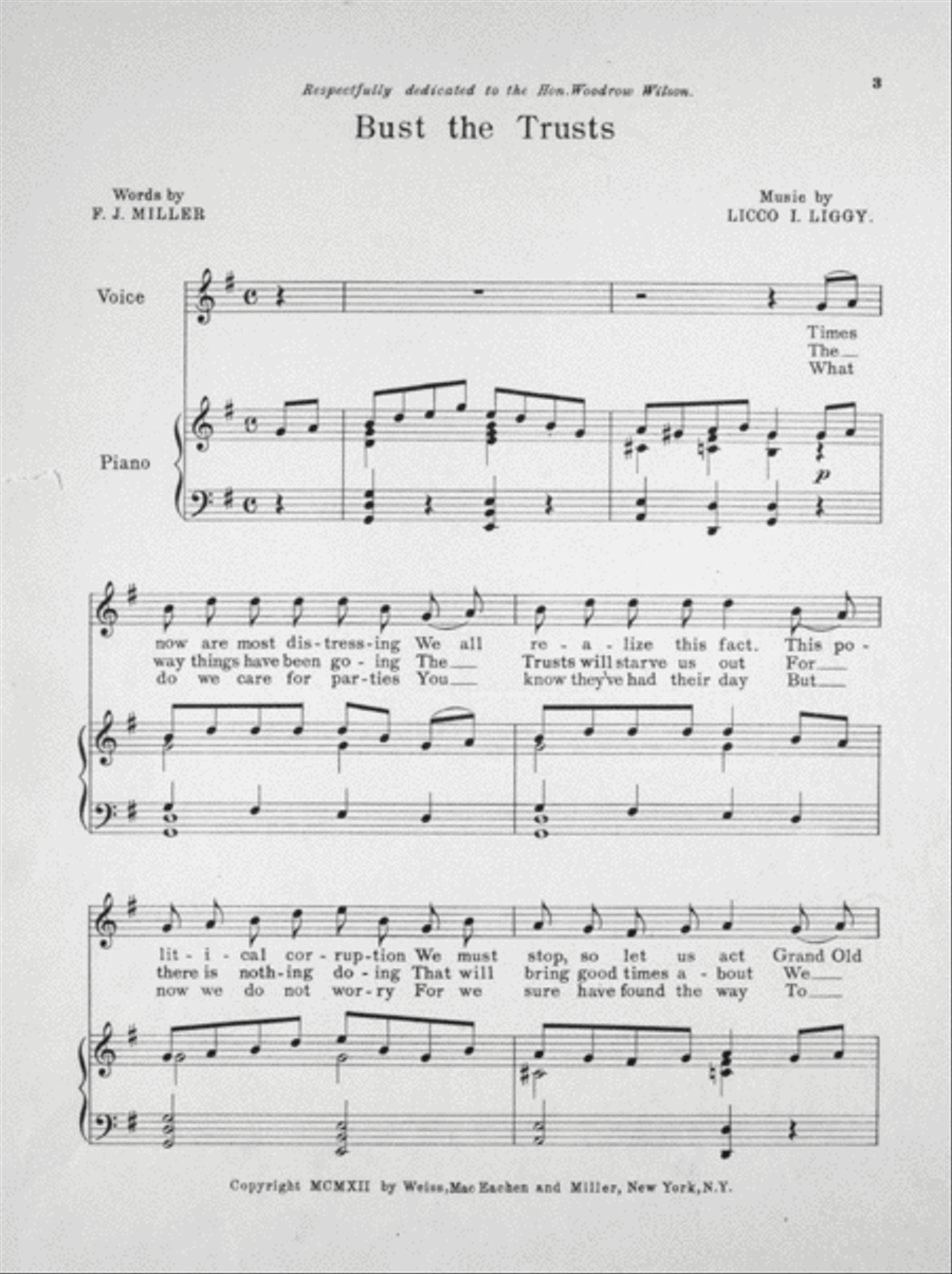 Bust the Trusts. Democratic Campaign Song Voice scores gallery preview page 2