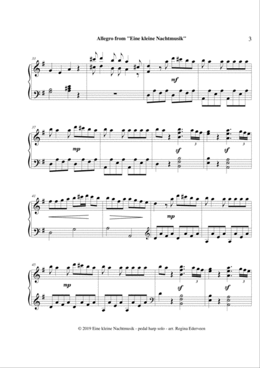 Allegro from ''Eine Kleine Nachtmusik'' (Mozart) - pedal harp solo Pedal Harp scores gallery preview page 3