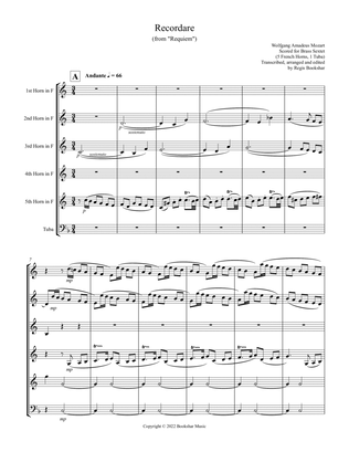 Recordare (from "Requiem") (F) (Brass Sextet - 5 Hrn, 1 Tuba)