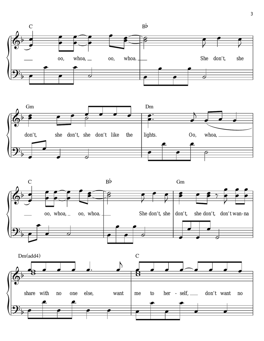 She Don't Like The Lights Easy Piano scores gallery preview page 3