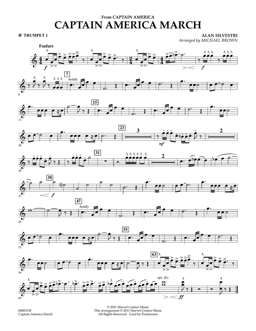 Captain America March - Bb Trumpet 1 Concert Band scores gallery preview page 1